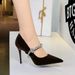 8837-1 European And American Pointed Toe Shallow Mouth Single Shoes With Rhinestones, One-Strap Suede Commuter Party_vogvips.com