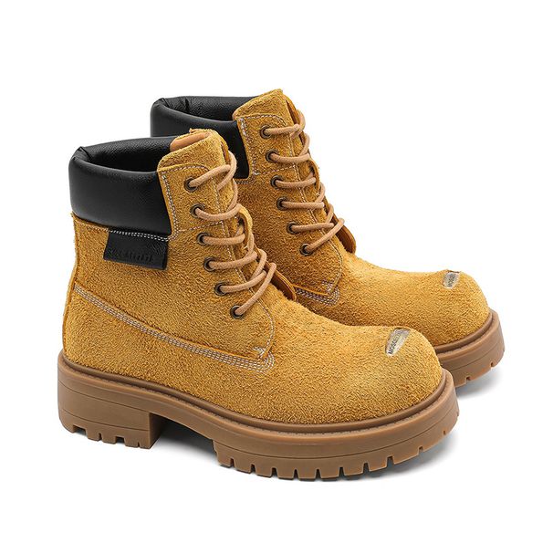 3905 Autumn New Men's And Women's Yellow Couple Thick Sole Height Increasing British Style Casual Big Toe Martin Boots_vogvips.com