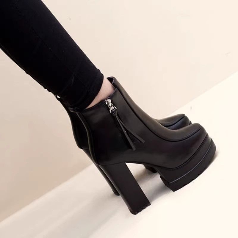 Heels Super High Heels, Waterproof Platform, Heeled Short British Style, Thick Soled Martin Autumn And Winter Women's_vogvips.com