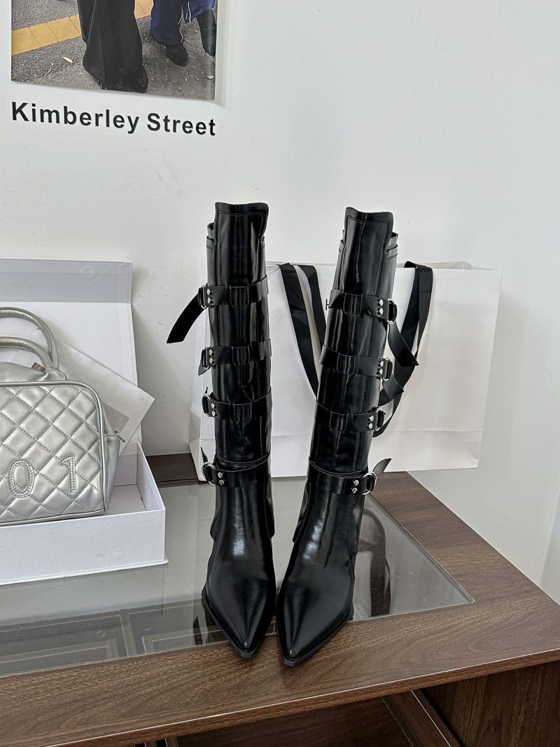 Women Boxing Boots 2025 Autumn New Belt Buckle White Boxing For Women Patent Leather Slimming High Tube Riding Western Long Boots_vogvips.com