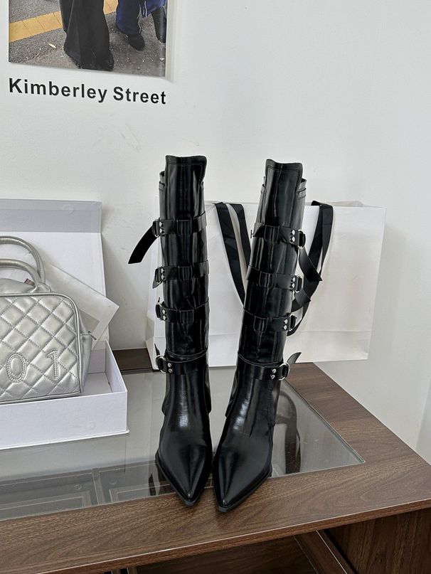 Women Boxing Boots 2025 Autumn New Belt Buckle White Boxing For Women Patent Leather Slimming High Tube Riding Western Long Boots_vogvips.com