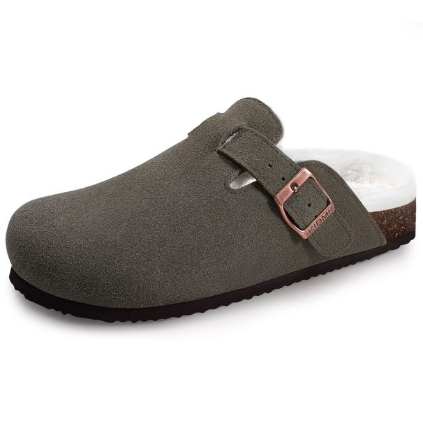 Crestar Suede Clogs For Women Men Winter Fur Lined Fuzzy Cork Footbed Mules Slip On Adjustable Buckle Potato Shoes Cotton Shoes_vogvips.com