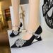 2905-H72 Korean Style Light Luxury Pointed Toe Wedge Strap Rhinestone Bow Decoration Color Block Design High Heel Shoes_vogvips.com