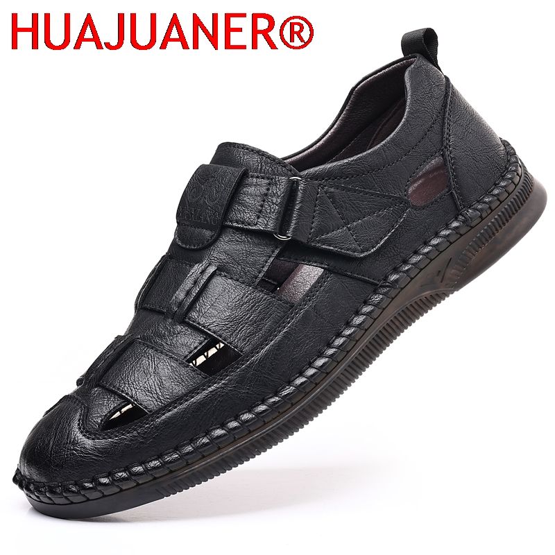 New In For Men Outdoor Beach Flats Breathable Normal Leather Casual Anti Slip Designer Replica Summer Sandals_vogvips.com