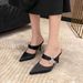 Elegant Socialite Style Satin Pointed-toe Rhinestone High-heeled Sandals With Stiletto Heels, Closed-toe Slippers Women,_vogvips.com