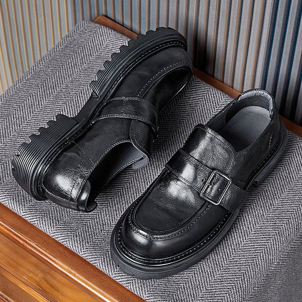 New Horse Carrying Buckle Loafers With Round Toe Casual For Men, Made Of Genuine Leather And British Business Thick_vogvips.com