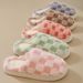 Couple Style Thick Sole Plaid Autumn Cute Flat Slippers Winter Fleece Lined Maternity Warm Cotton Shoes For Women_vogvips.com