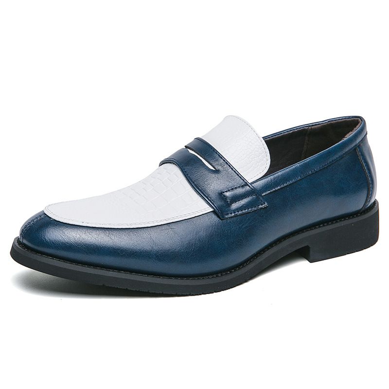 Large Size 2025 Spring Black And White Color Blocked Leather For Men, One Foot Stepping Loafers, British Business Casual_vogvips.com