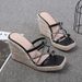 Women's Summer Square-Toed Wedge Sandals With Rhinestones, Cross-Strap High-Heeled Thick-Soled Straw Rope_vogvips.com