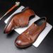 Leather outsole washed retro formal spring and autumn men low top lace-up classic shoes pointy Derby leather Shoes Men's shoes_vogvips.com