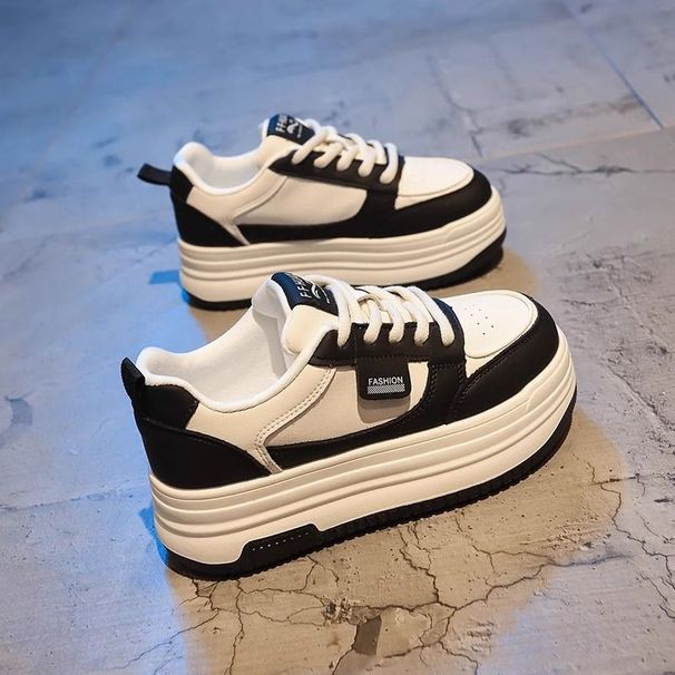 Thick Soled All Match White Shoes For Women New Lightweight Black And White Panda Shoes All Match Sports Casual Sneakers_vogvips.com