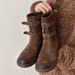 Sheepskin Version ~ Distressed Belt Buckle Western Cowboy Short Women Melad Martin Motorcycle Boots_vogvips.com