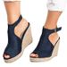plus-size Thick-soled Wedge Heel Peep-toe Sandals, Women's One-strap Buckle Suede Fashion_vogvips.com