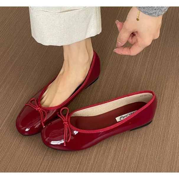 Red Elegant Bowknot Round Toe Womens Flat Comfort Slip On Ladies Ballerina Single Mules Shoes Zapatos Mujer 250711_vogvips.com