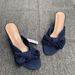 Spanish Summer Spring New Style Blue Bow Denim With Chunky Heel And Open Toe, Ultra-soft Women's Sandals_vogvips.com
