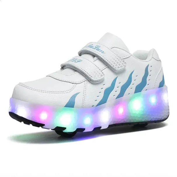 Childrens Dual Wheel Luminous Sports Shoes Heel LED Light Roller Skating Childrens Boys And Girls USB Charging 240914_vogvips.com