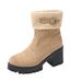Winter Warm Plus Size Women's High Heeled Cotton Shoes Chunky Heel Platform Boots With Belt Buckle Fur Lined Toe_vogvips.com