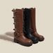 Belt Buckle Chunky Heel Riding For Women, Autumn And Winter Over-the-Knee Long Western Cowboy Boots, Brown Fashion Boots_vogvips.com