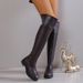 Over-the-Knee For Women 2023 Autumn Winter New British Style Round Toe Chunky Heel Slip-On Mid-Heel Plus Size Women's_vogvips.com