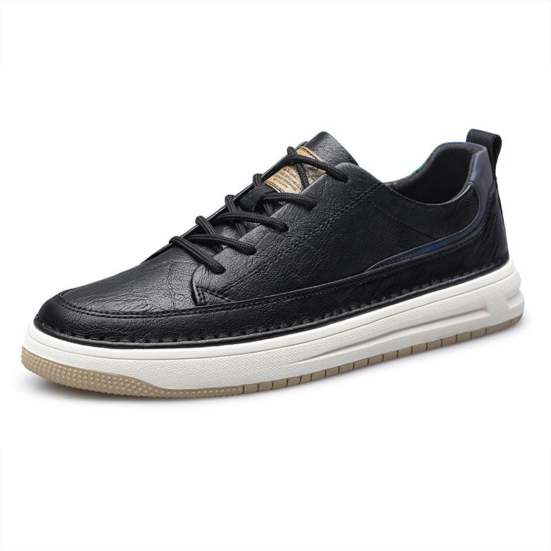 Men's Round Head Board Shoes Cowhide Surface Breathable Embossed Casual Little White Shoes Low-top Sports Men's Shoes_vogvips.com