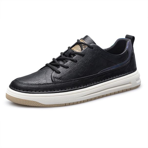 Men's Round Head Board Shoes Cowhide Surface Breathable Embossed Casual Little White Shoes Low-top Sports Men's Shoes_vogvips.com