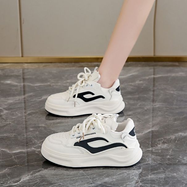 Leather Small White Women 2024 Autumn New Thick Sole Comfortable Simple Board Casual Matching Color Women's Shoes_vogvips.com