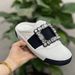 Rhodes New Fashion Sports Shoes Genuine Leather Loafers Diamond Buckle Flat White Shoes Half Slip Fashion Women's Shoes_vogvips.com