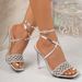 Cross-border Hollow Woven Strap Women, New Foreign Trade Model For Summer, Large Size, Square Open Toe, Stiletto Heel_vogvips.com