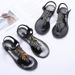 Quality Shoes Unique Hand-embroidered Beaded Ethnic-style T-strap Clip-on Solid Color And Versatile Comfortable Flat_vogvips.com