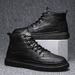 Euro Step 2025 Autumn New British Style High-top Men's Fashion Casual Trendy Business Black Thick-soled Leather Shoes_vogvips.com