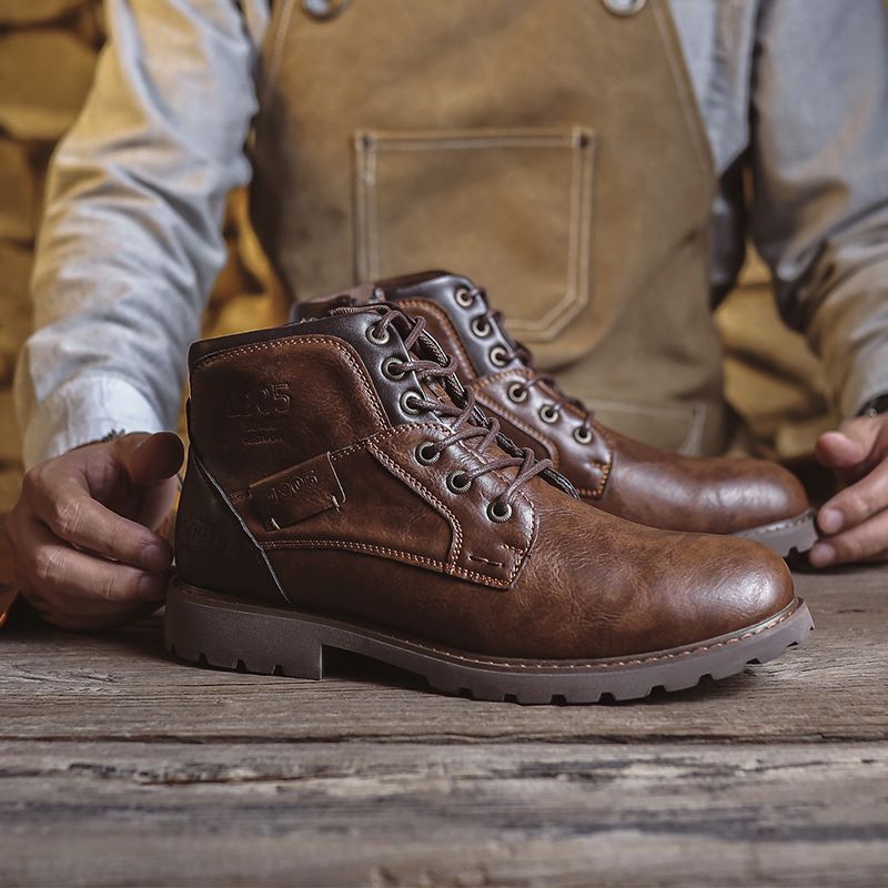 Martin Boots Shoes Men's Shoes Retro Style Leather Boots High Top Tooling Style Boots_vogvips.com