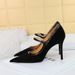 1198-6 Style Black Slim Extra High Heels, Suede Surface, Shallow Mouth, Pointed Toe, And Women's Singles Shoes_vogvips.com