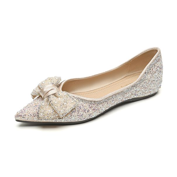 Pointed Rhinestone Single Shoes Women's Autumn Bow One Pedal Fairy Shoes Large Size_vogvips.com