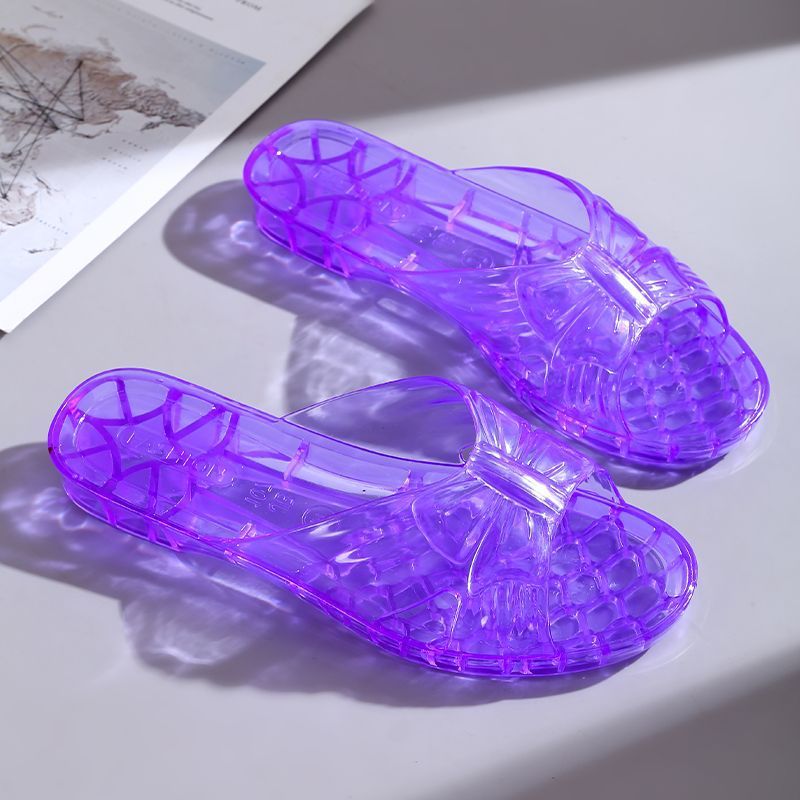 New Bathroom Plastic Slippers For Outdoor Wear, Summer Crystal Slippers For Women, Non-Slip Transparent Odor-Resistant Jelly Slippers_vogvips.com