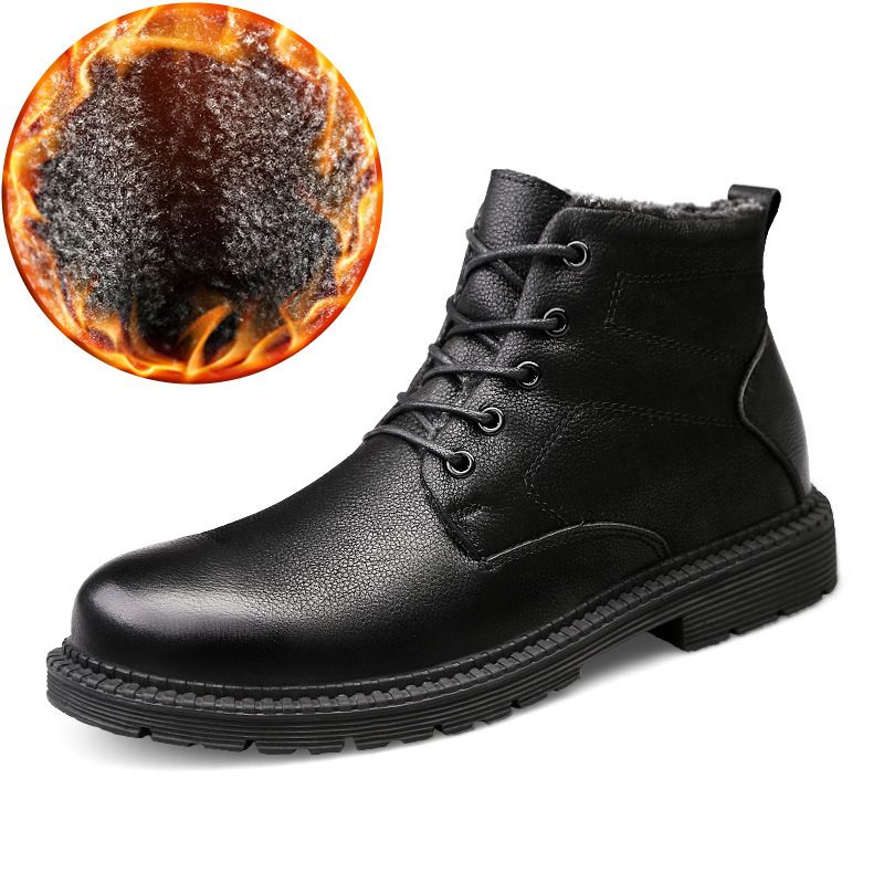 Men's Medium Leather Boots Casual Men's Shoes Cotton Warm Martin Boots Non-slip Oak_vogvips.com