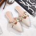 Summer New Baotou Half Cool Tuo Women's Pointed Flat Bottom Riveted Outward Wearing Lazy Muller Shoes Small Size 32-33_vogvips.com