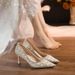Elegant Pointed Toe High Heels 2024 Spring Autumn New Party For Women With Rhinestones And Pearls, Stiletto Heels,_vogvips.com