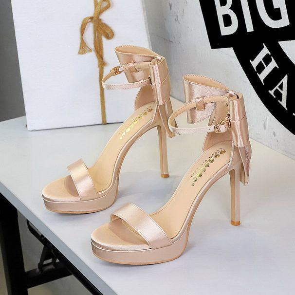 Women's Stiletto Heel Pumps French Style High Heeled Open Toe Waterproof Platform Sandals With A Large Bow At The Back Suitable For Women_vogvips.com