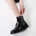 2025 Patent Rhinestone Square Buckle Flat Martin For Women Round Toe Low Heel Elastic Strap Short Women's Leather Boots_vogvips.com
