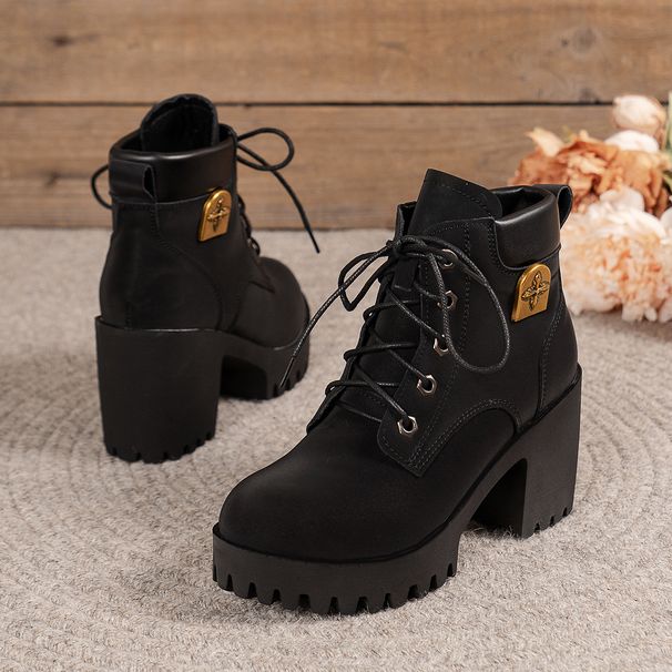 New Large Size Women's 2025 Autumn Winter Round Toe Thick High Heel Single Fashion Short Boots For Women_vogvips.com