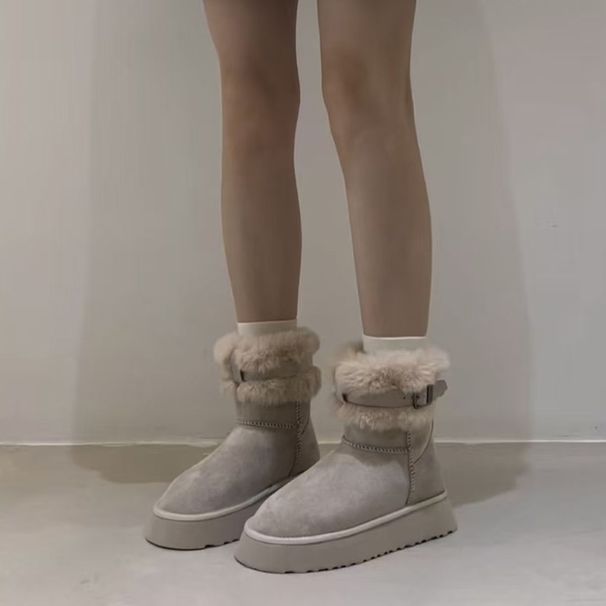 Fashion Simple Thick-Soled Fleece-Lined Belt Buckle Fur 2025 Winter New Versatile Warm Short Snow Boots For Women_vogvips.com