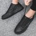 Casual Shoes Men's Hundred Sneakers Crocodile Leather Low Top Glossy Pure Black Board Shoes_vogvips.com