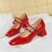1389-1 Daily Versatile Sweet Mary Jane Women's Shoes Mid Heel Lacquered Leather Shallow Mouth Round Head Water Diamond_vogvips.com