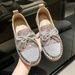 Women's Slip-On Loafers With Rhinestone Bow Detail - Comfortable Low Heel Casual Shoes Round Toe Flat Shoes In Black Gold Pink_vogvips.com