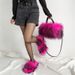 Women's Shoes Slippers Set Imitation Raccoon Fur Tote Bag Personality Punk Style Shoes And Bags_vogvips.com