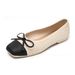 French-style Elegant Women's Shoes For Spring Autumn, Vintage Woven Patchwork Ballet Flats With Bow And Square Toe_vogvips.com