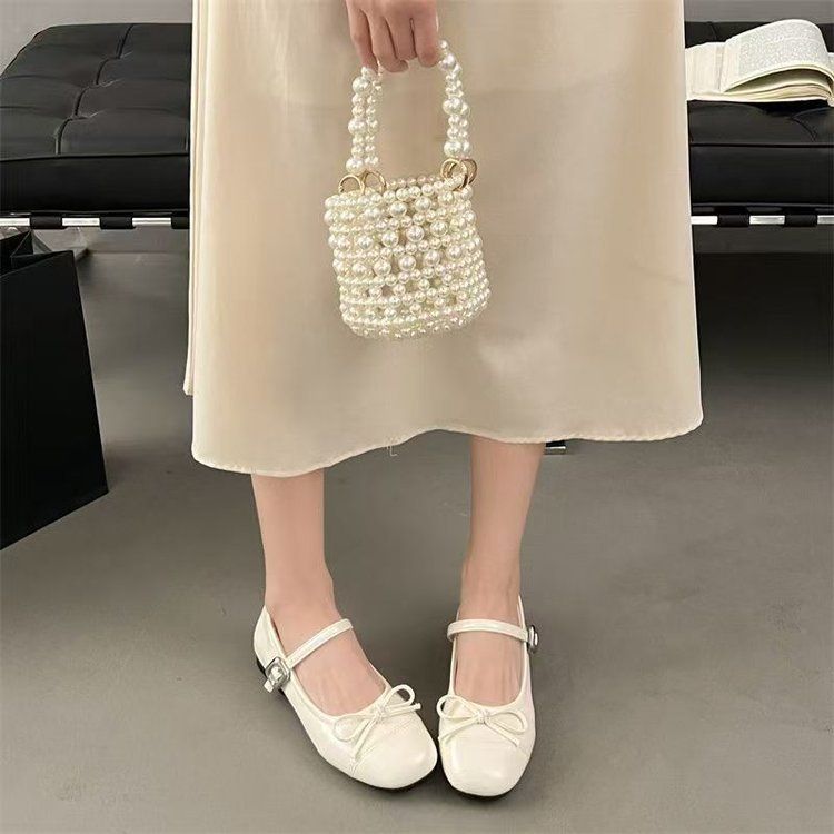 Popular Bow-tie Single With Round Toe, 2026 Summer New Style Shallow Mary Jane Women's , French-style Flat Leather_vogvips.com