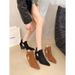 Women's Roman Sandals With Chunky Heel - Retro Open-Toe Hollow Bootie Sandals In Black And Chestnut Retro Hollow Out Sandal Boots._vogvips.com