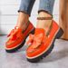 Spring And Autumn Loafers For Women, Large Size Bowknot British Style Leather, Chunky Heel Thick Sole Retro Single_vogvips.com
