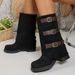 Vintage Western Cowgirl Boots With Belt Buckle Detail, Stacked Shaft, Chunky Heel & Platform For Women_vogvips.com
